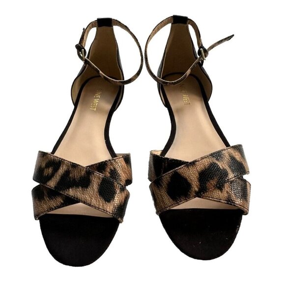 NINE WEST Animal Print Cross-Cross Ankle Strap Flat Sandals Women’s Size 7M EUC - Picture 2 of 6